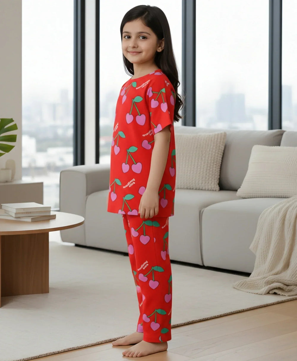 CHERRY RED SHORT SLEEVES PYJAMA SET - RED - Anthrilo 