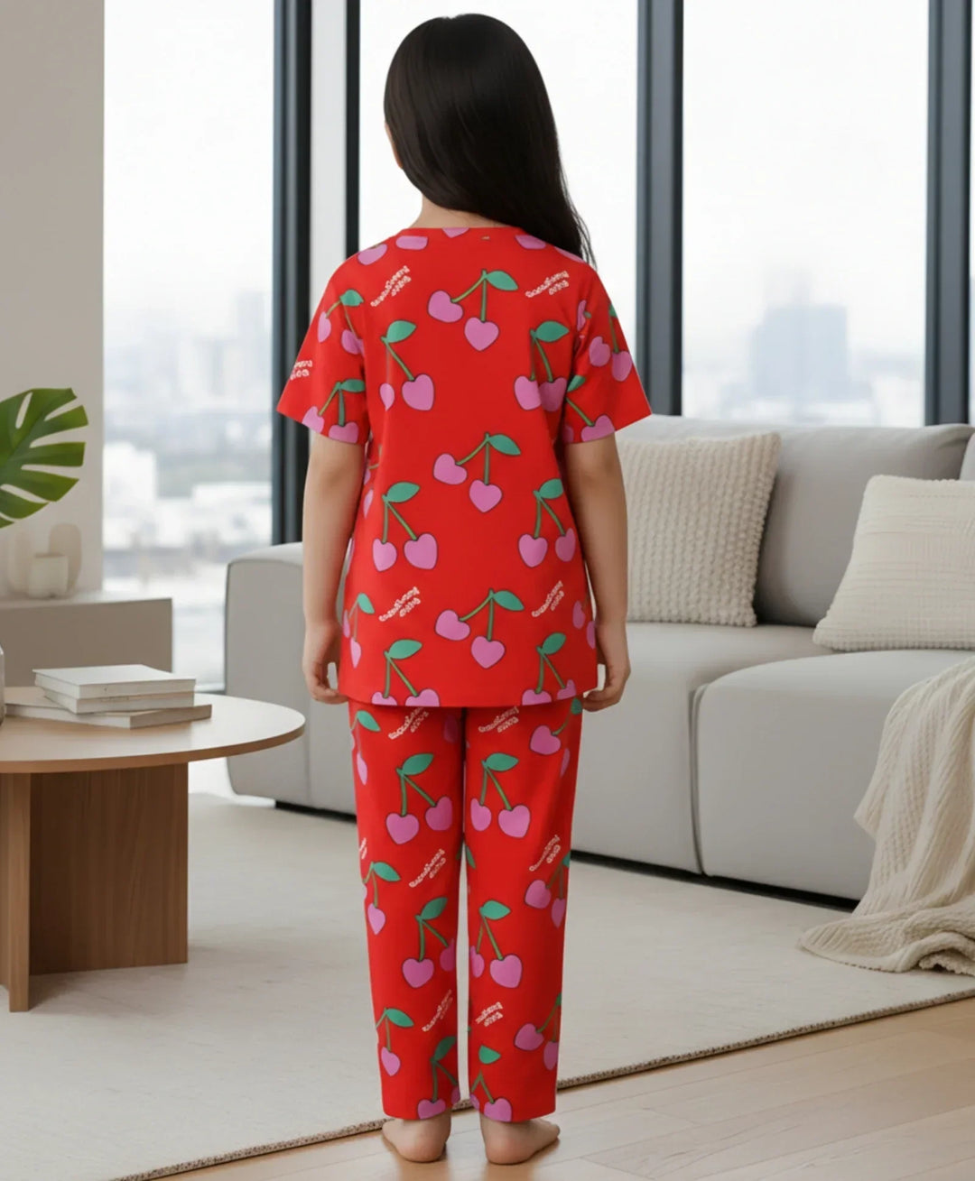 CHERRY RED SHORT SLEEVES PYJAMA SET - RED - Anthrilo 