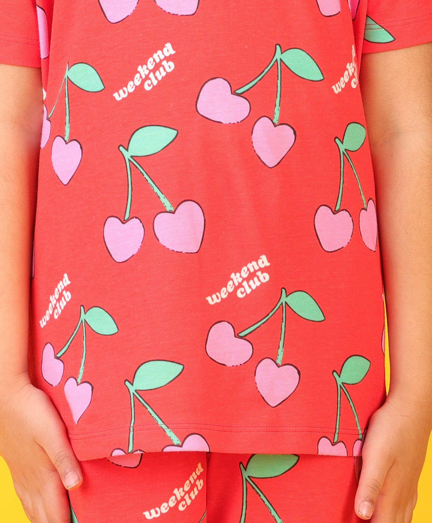CHERRY RED SHORT SLEEVES PYJAMA SET - RED