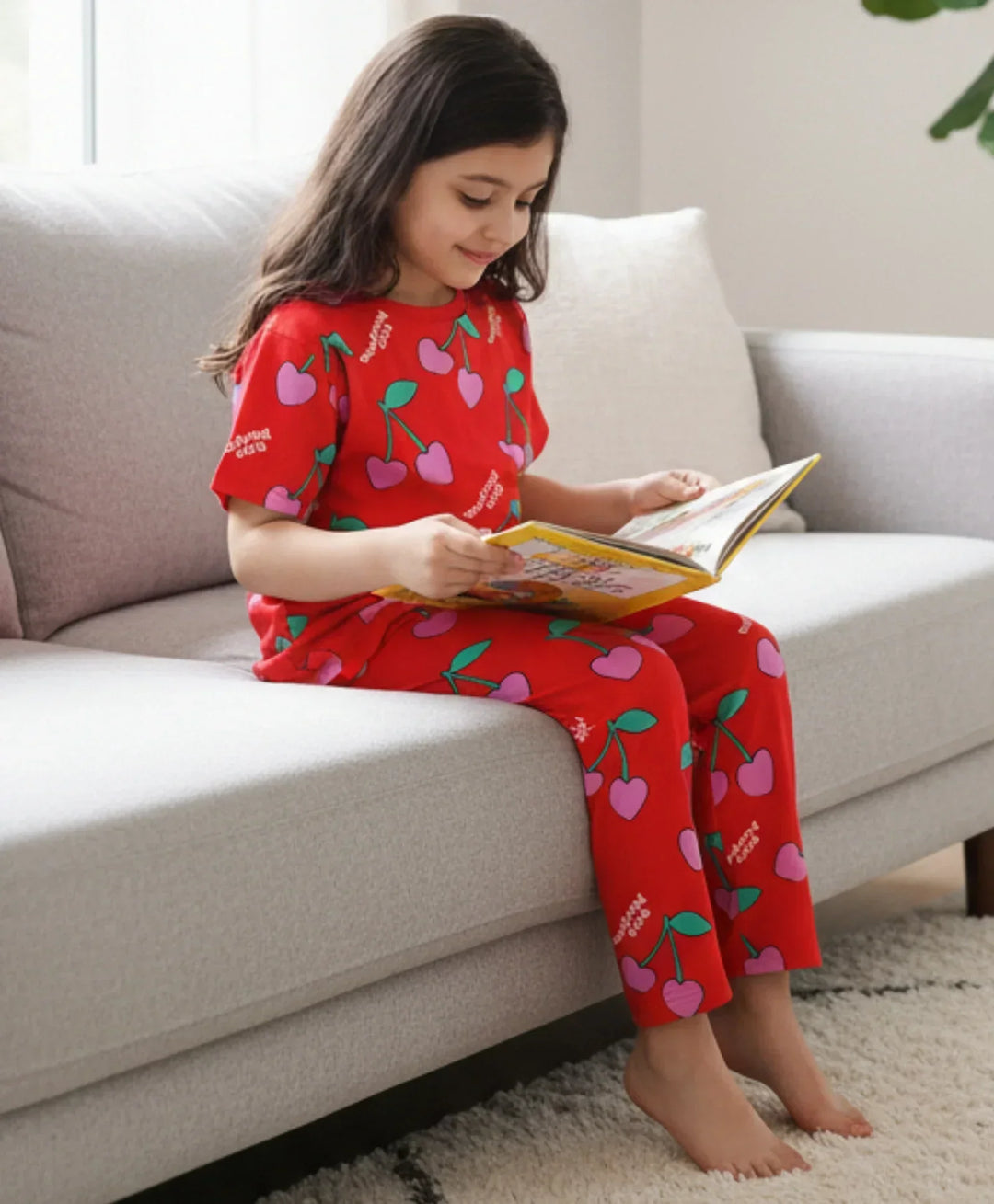 CHERRY RED SHORT SLEEVES PYJAMA SET - RED - Anthrilo 