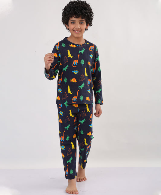 SUMMER DINOSAUR FUN NAVY LONG SLEEVES PYJAMA SET - NAVY