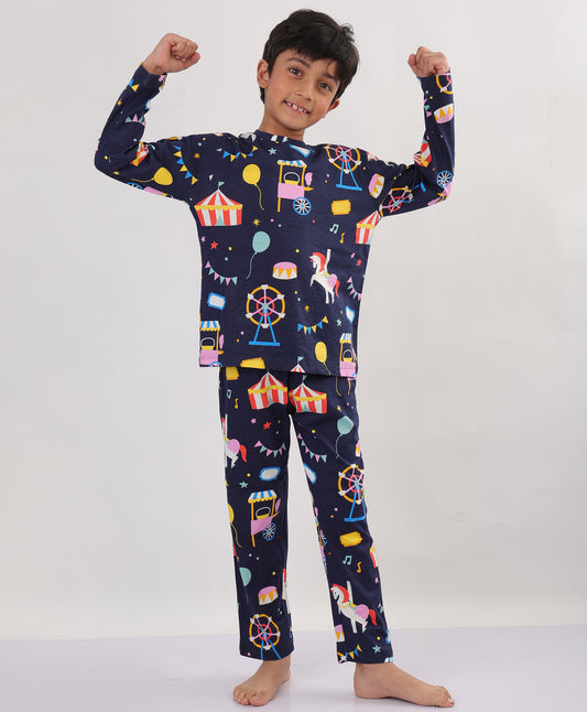 SUMMER CARNIVAL CIRCUS BOYS LONG SLEEVES PYJAMA SET - NAVY