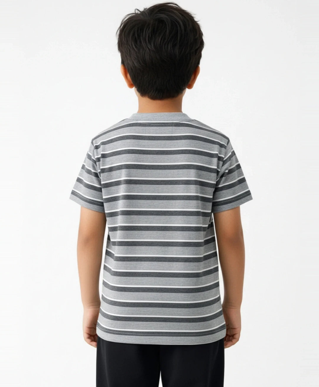 Grey Melange Striped Short Sleeves Boys T-Shirt - Grey