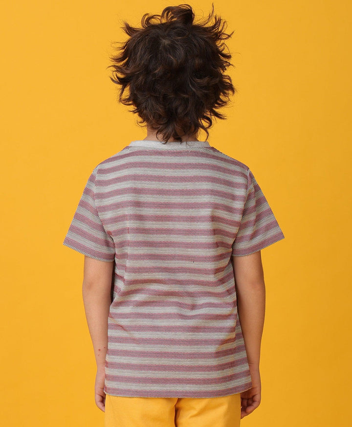 GREY RED STRIPED SHORT SLEEVES BOYS T-SHIRT -RED/BLACK - Anthrilo 