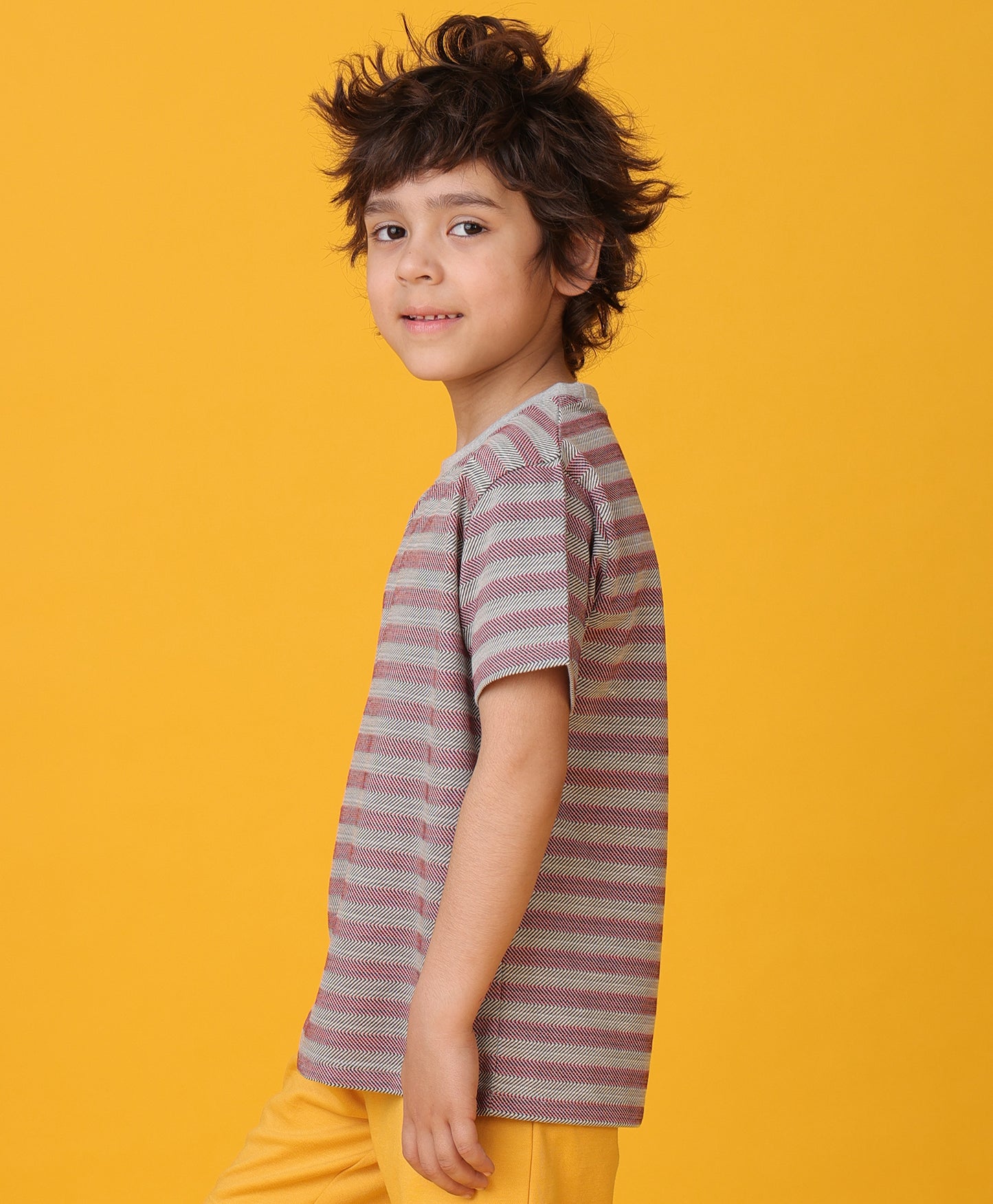 GREY RED STRIPED SHORT SLEEVES BOYS T-SHIRT -RED/BLACK