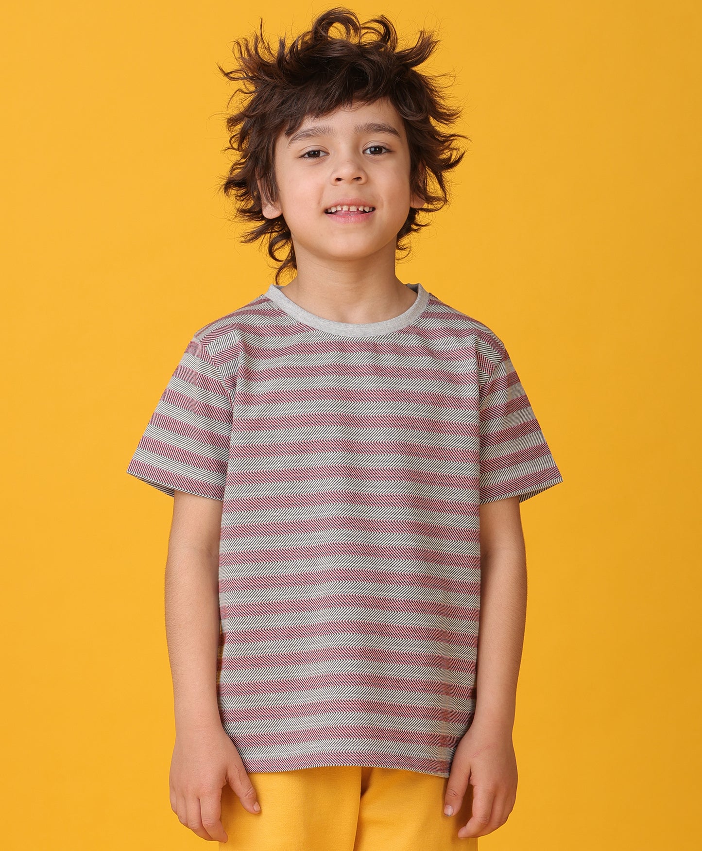 GREY RED STRIPED SHORT SLEEVES BOYS T-SHIRT -RED/BLACK