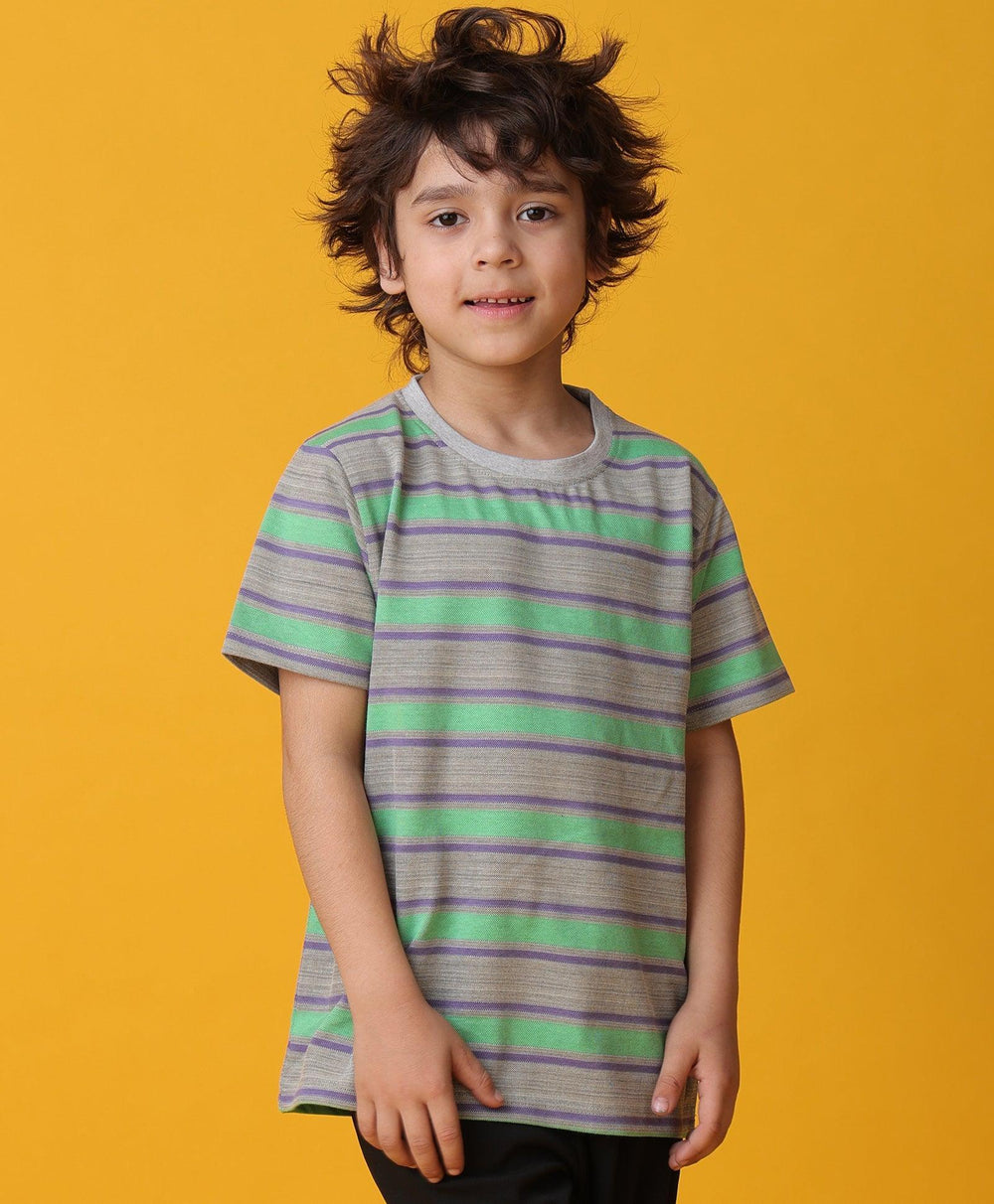 GREEN GREY STRIPED SHORT SLEEVES BOYS T-SHIRT -GREEN - Anthrilo 