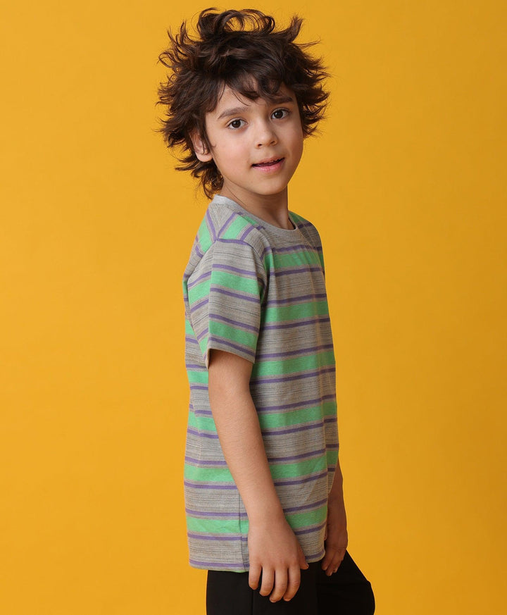 GREEN GREY STRIPED SHORT SLEEVES BOYS T-SHIRT -GREEN - Anthrilo 