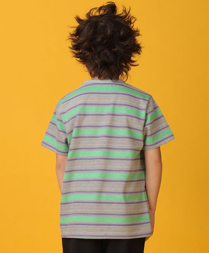 GREEN GREY STRIPED SHORT SLEEVES BOYS T-SHIRT -GREEN - Anthrilo 