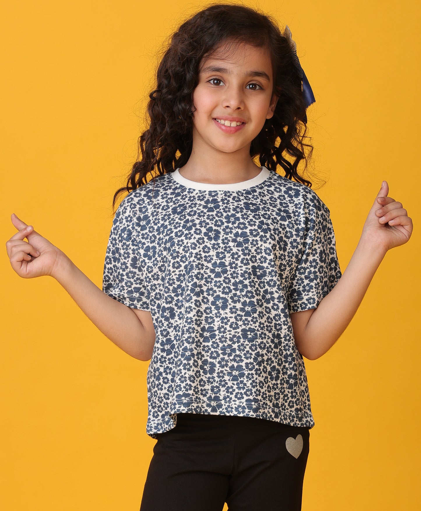FLORAL BLUE SHORT SLEEVES GIRLS T-SHIRT - BLUE