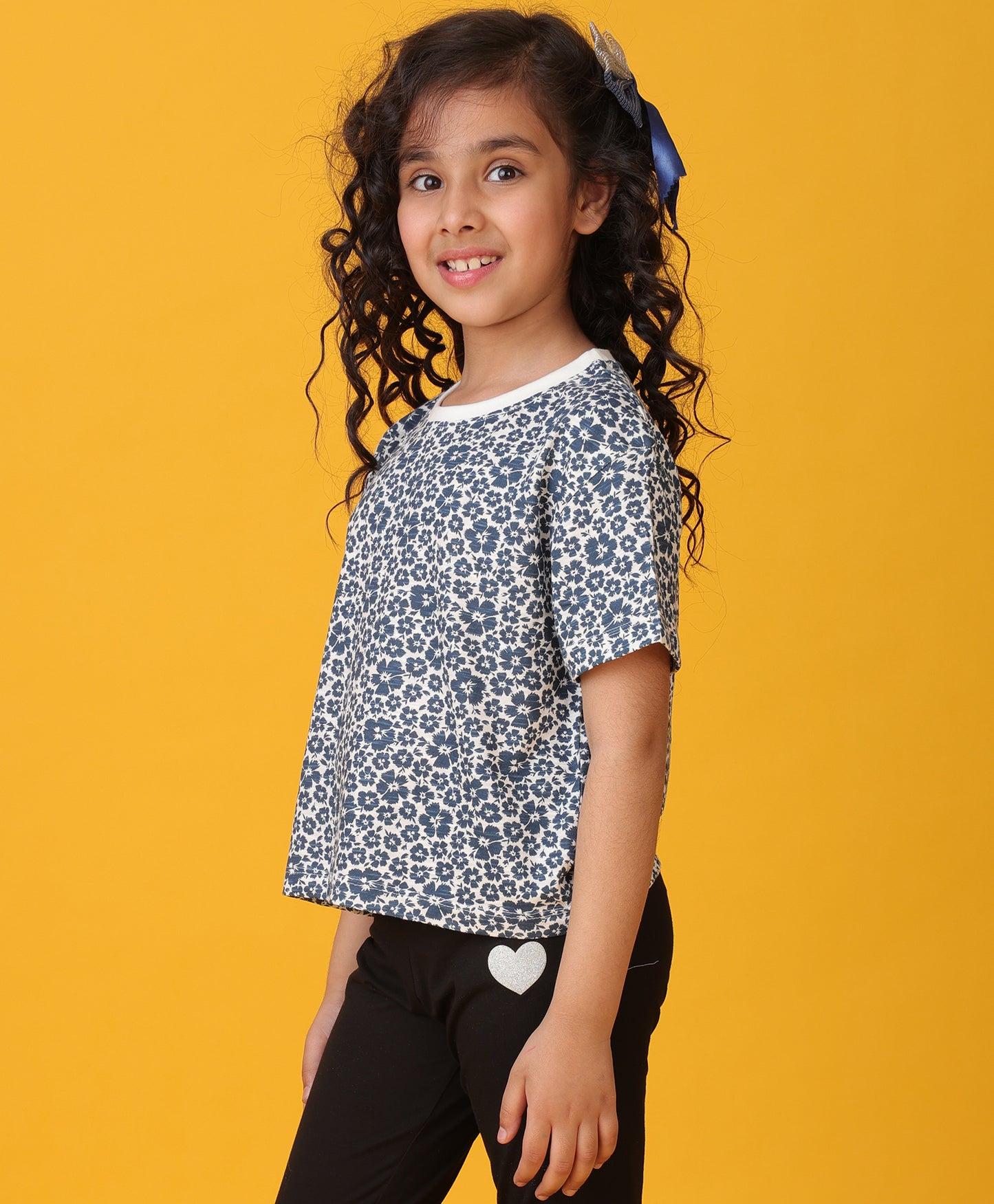 FLORAL BLUE SHORT SLEEVES GIRLS T-SHIRT - BLUE