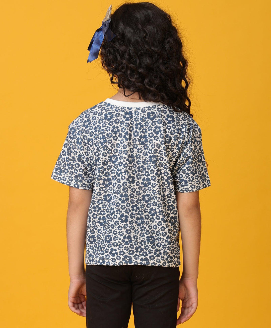 FLORAL BLUE SHORT SLEEVES GIRLS T-SHIRT - BLUE - Anthrilo 