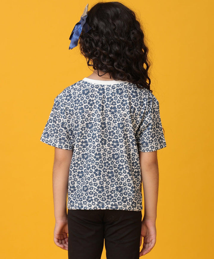 FLORAL BLUE SHORT SLEEVES GIRLS T-SHIRT - BLUE - Anthrilo 
