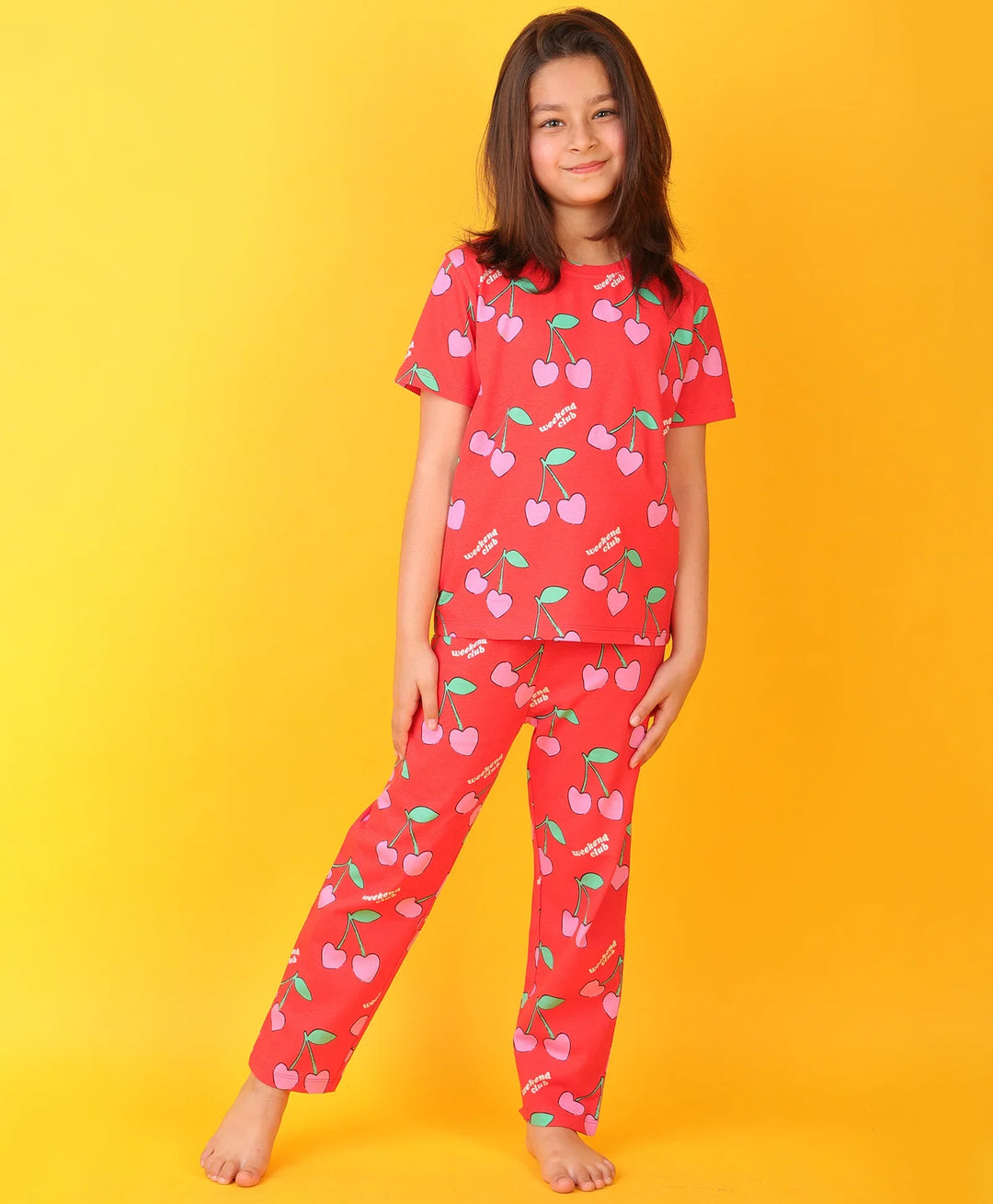 CHERRY FUN RED SHORT SLEEVES PYJAMA SET  - RED - Anthrilo 