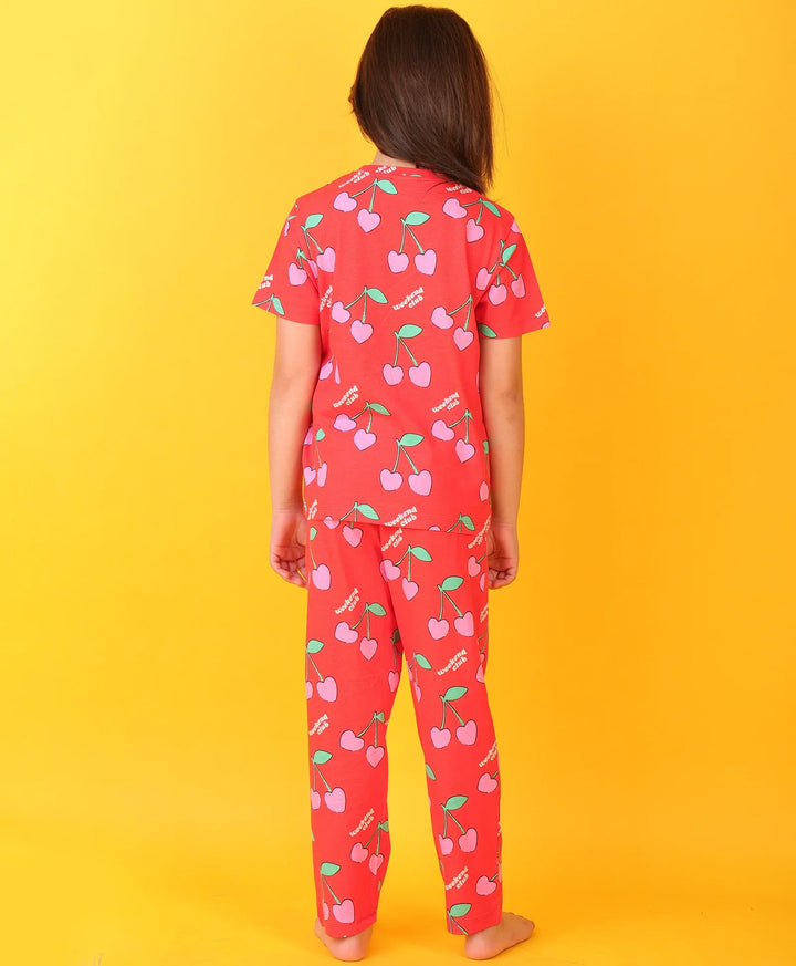 CHERRY FUN RED SHORT SLEEVES PYJAMA SET  - RED - Anthrilo 