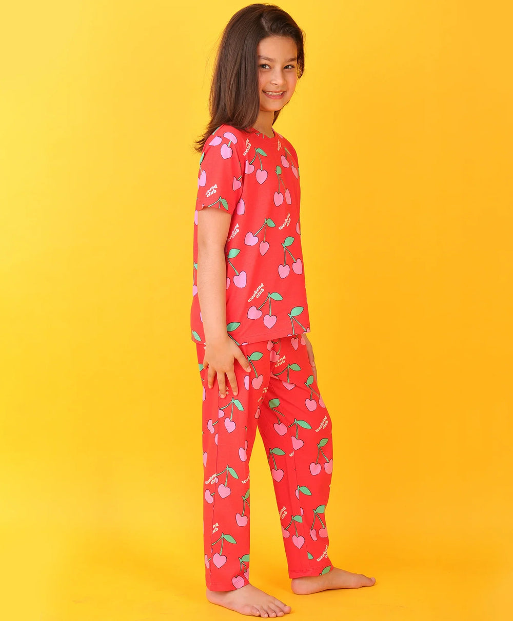 CHERRY FUN RED SHORT SLEEVES PYJAMA SET  - RED - Anthrilo 