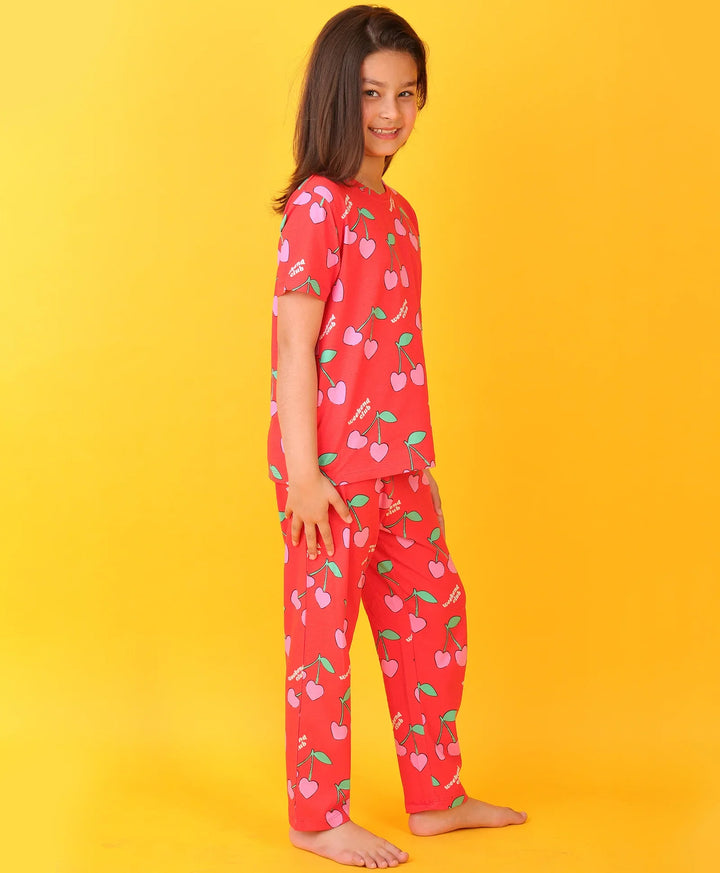 CHERRY FUN RED SHORT SLEEVES PYJAMA SET  - RED - Anthrilo 