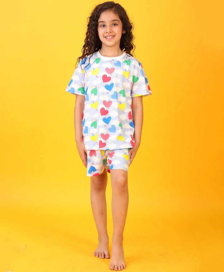 BALLOON HEART SKY SLEEPWEAR SHORTS SET - SKY - Anthrilo 