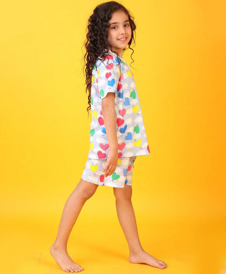 BALLOON HEART SKY SLEEPWEAR SHORTS SET - SKY - Anthrilo 