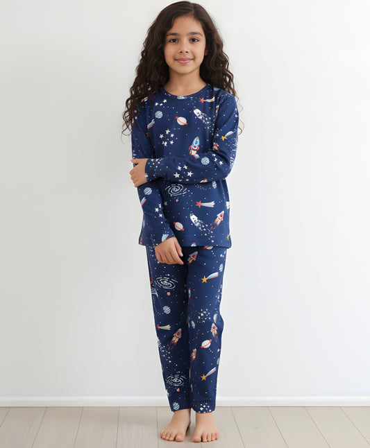 SOLAR SYSTEM FUN DREAMS GIRLS LONG SLEEVES PYJAMA SET - BLUE