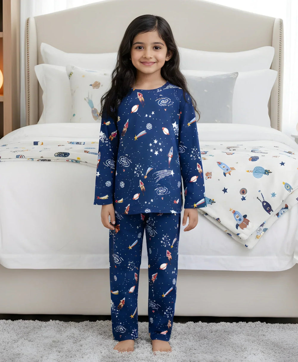 SOLAR SYSTEM FUN DREAMS GIRLS LONG SLEEVES PYJAMA SET - BLUE - Anthrilo 
