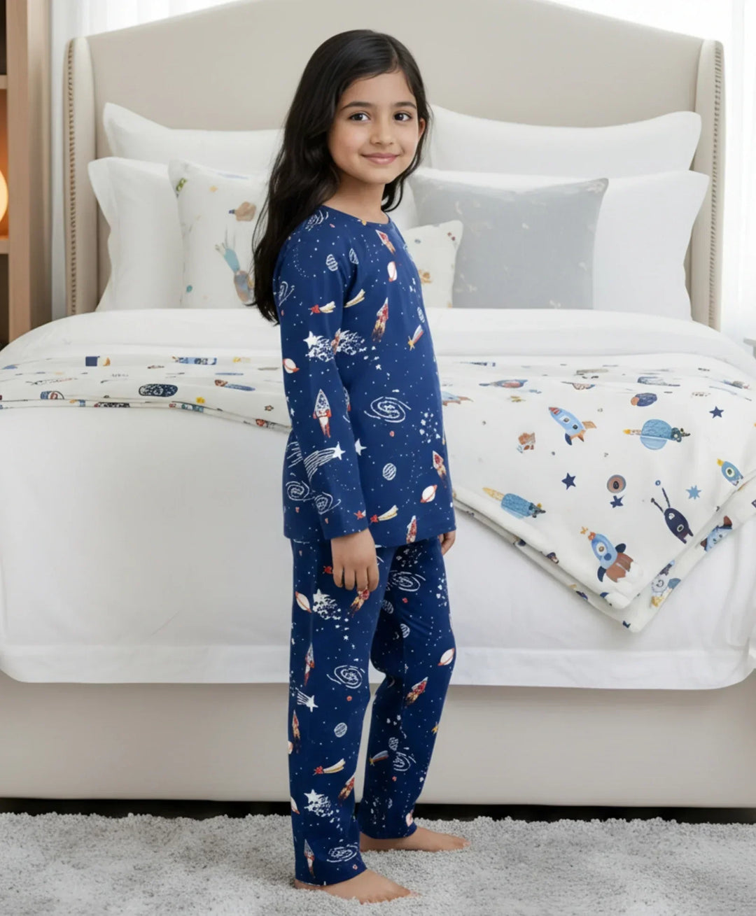 SOLAR SYSTEM FUN DREAMS GIRLS LONG SLEEVES PYJAMA SET - BLUE - Anthrilo 