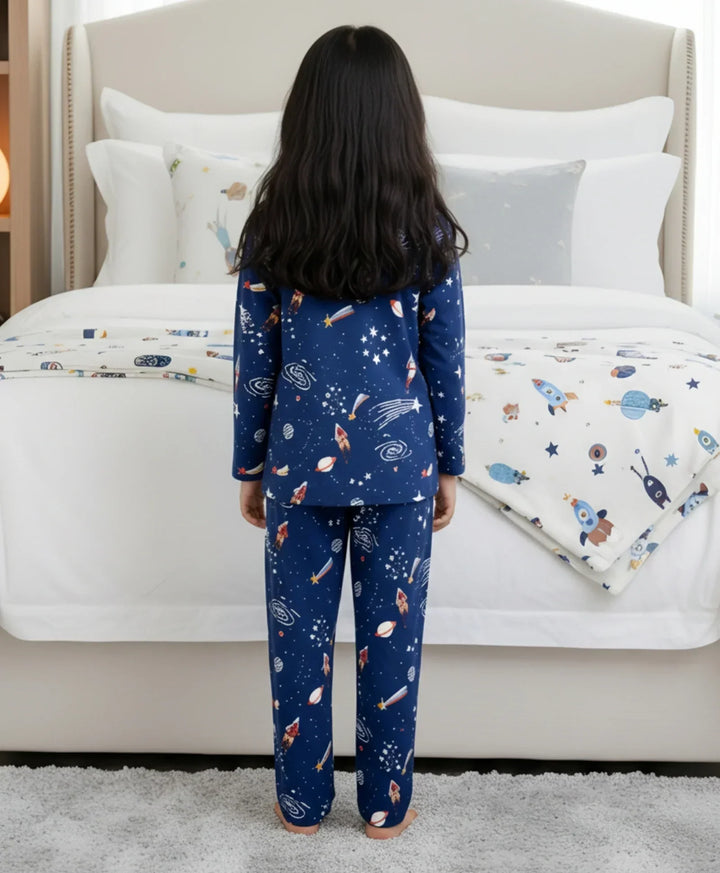 SOLAR SYSTEM FUN DREAMS GIRLS LONG SLEEVES PYJAMA SET - BLUE - Anthrilo 