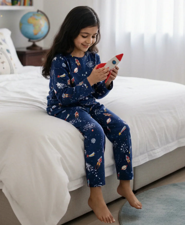 SOLAR SYSTEM FUN DREAMS GIRLS LONG SLEEVES PYJAMA SET - BLUE - Anthrilo 