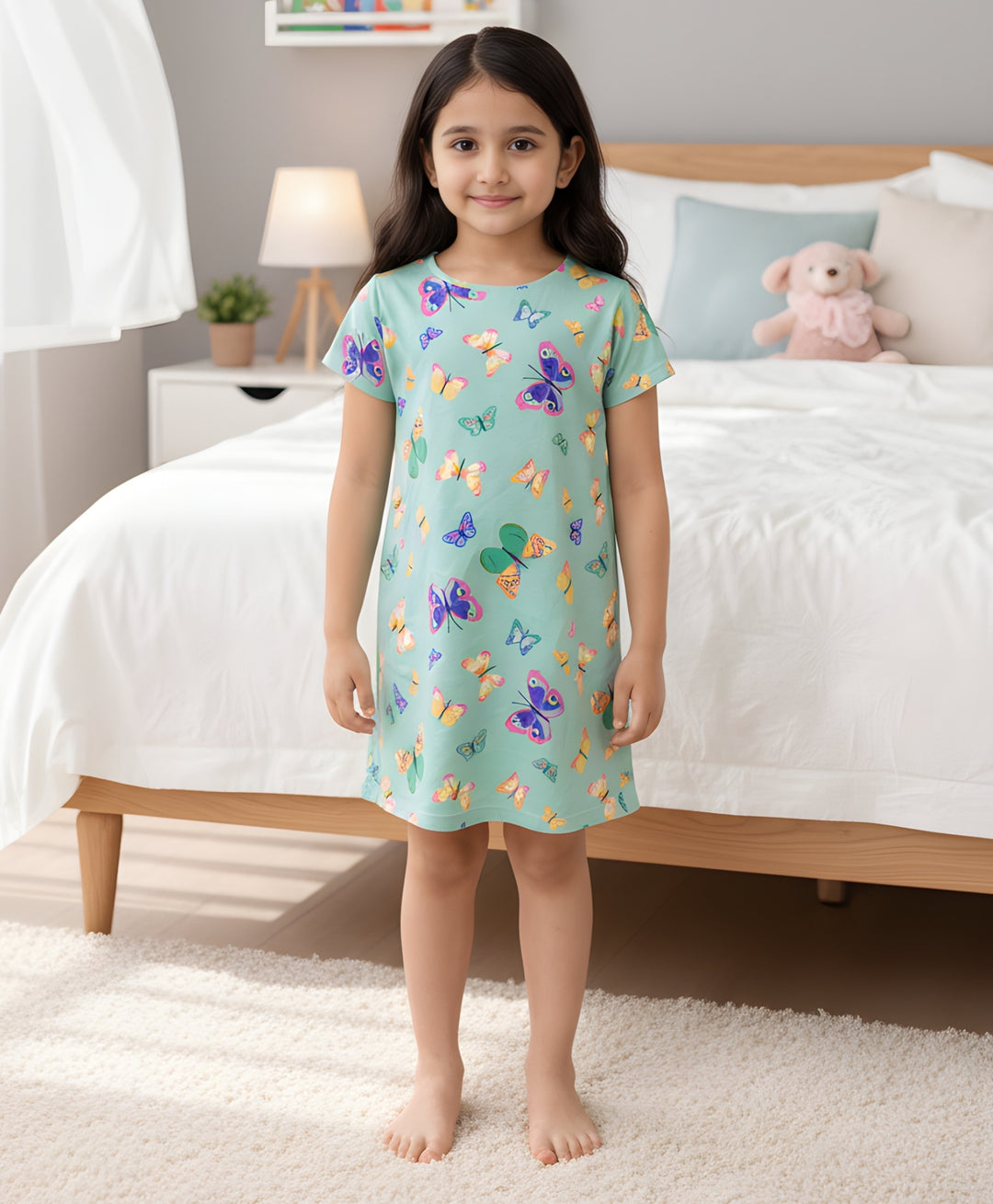 Butterfly Green Night Dress - Green - Anthrilo 