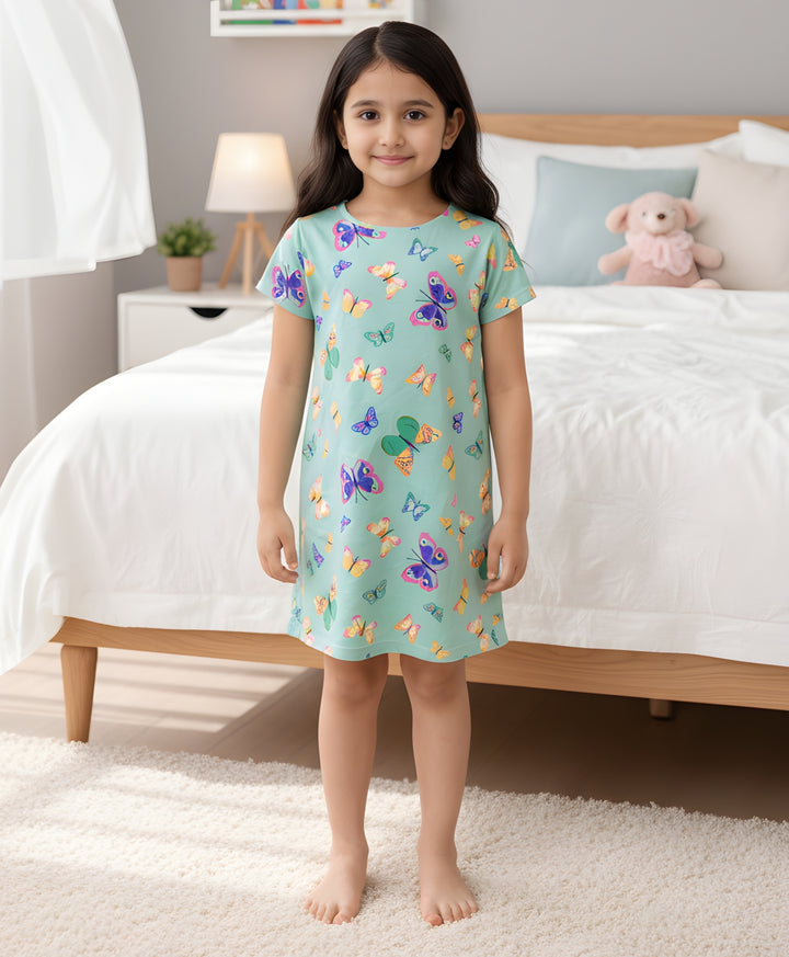 Butterfly Green Night Dress - Green - Anthrilo 