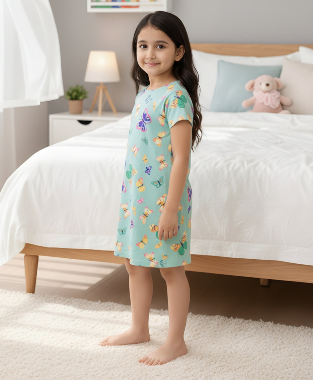 Butterfly Green Night Dress - Green - Anthrilo 