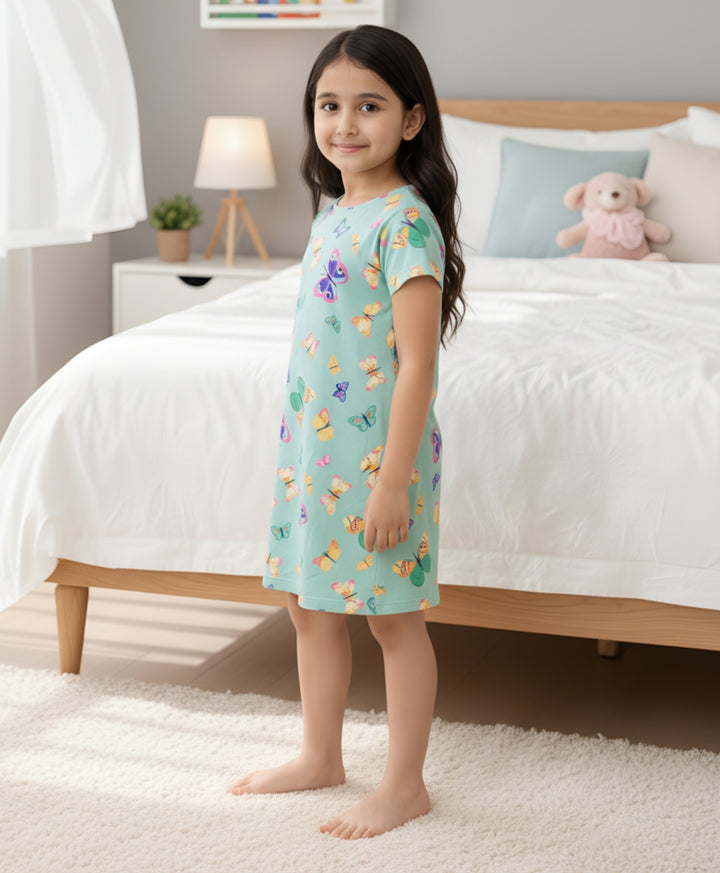 Butterfly Green Night Dress - Green - Anthrilo 