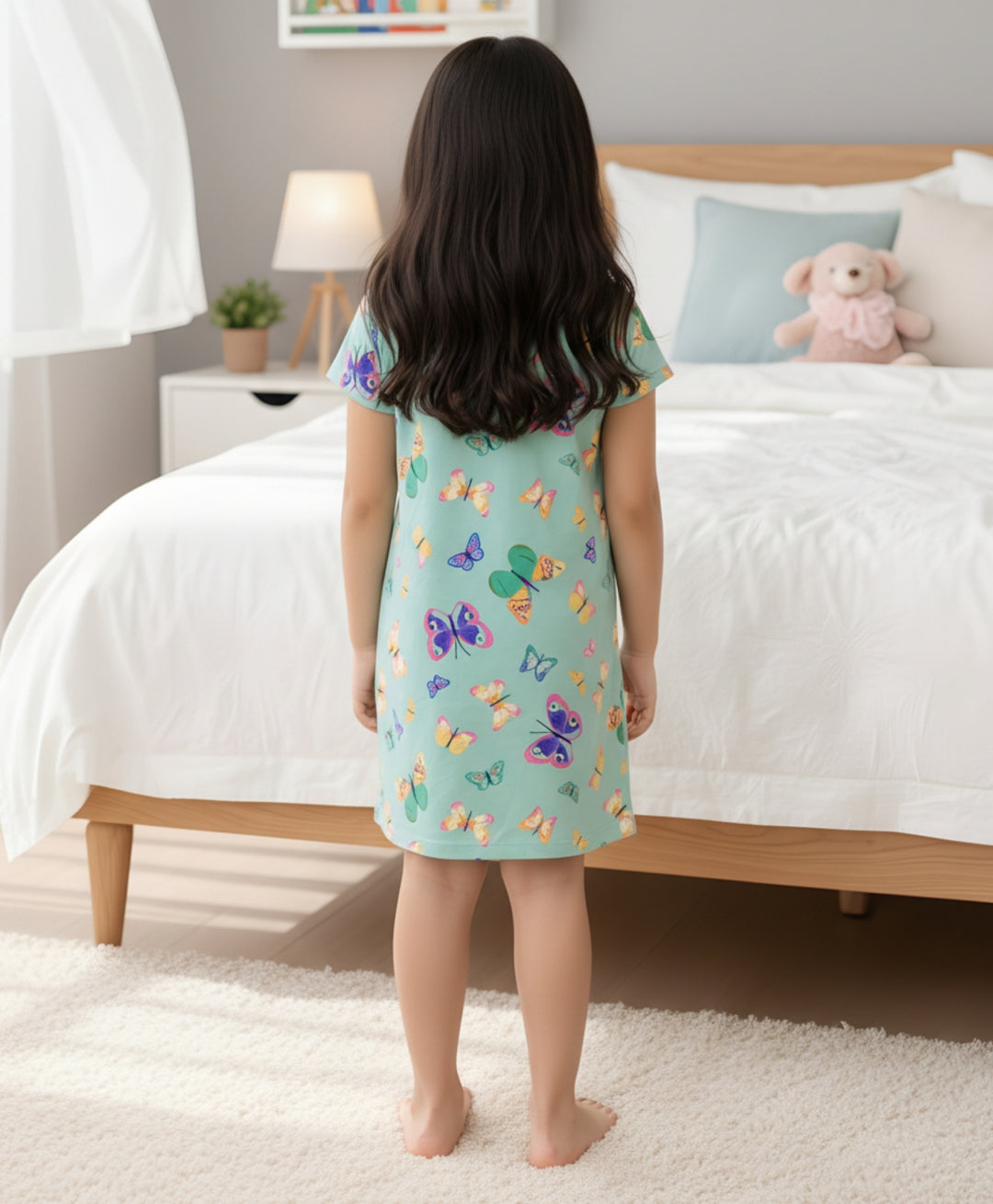 Butterfly Green Night Dress - Green - Anthrilo 