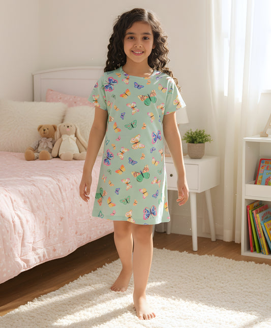 BUTTERFLY GREEN NIGHT DRESS - GREEN - Anthrilo 