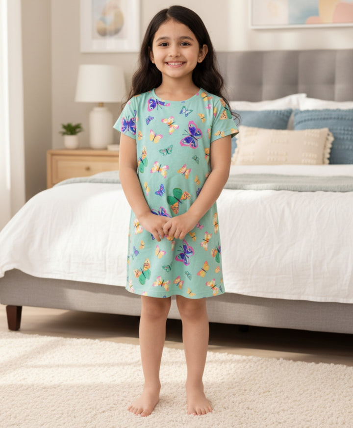 Butterfly Green Night Dress - Green - Anthrilo 