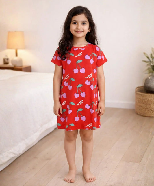 CHERRY RED NIGHT DRESS - RED
