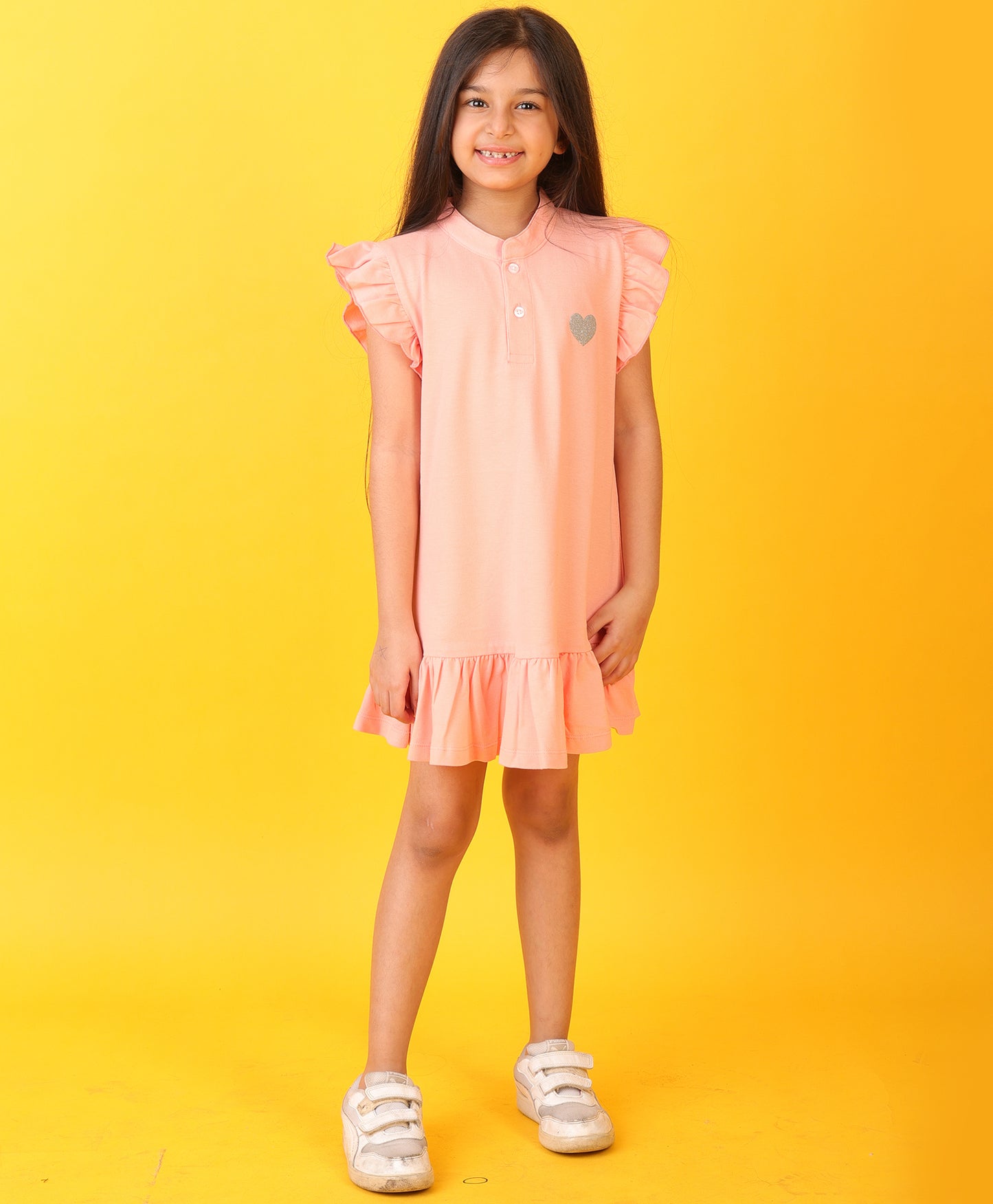 PEACH SILVER FUN HEART SUMMER DRESS - PEACH