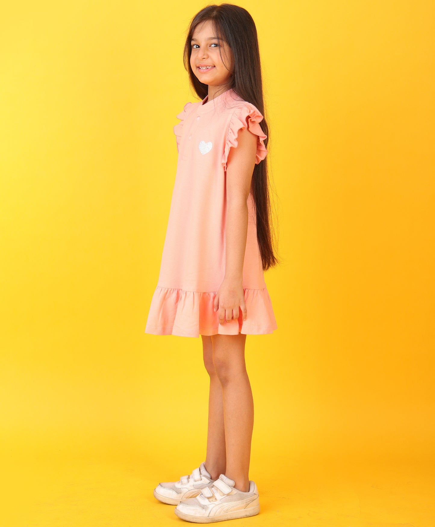 PEACH SILVER FUN HEART SUMMER DRESS - PEACH