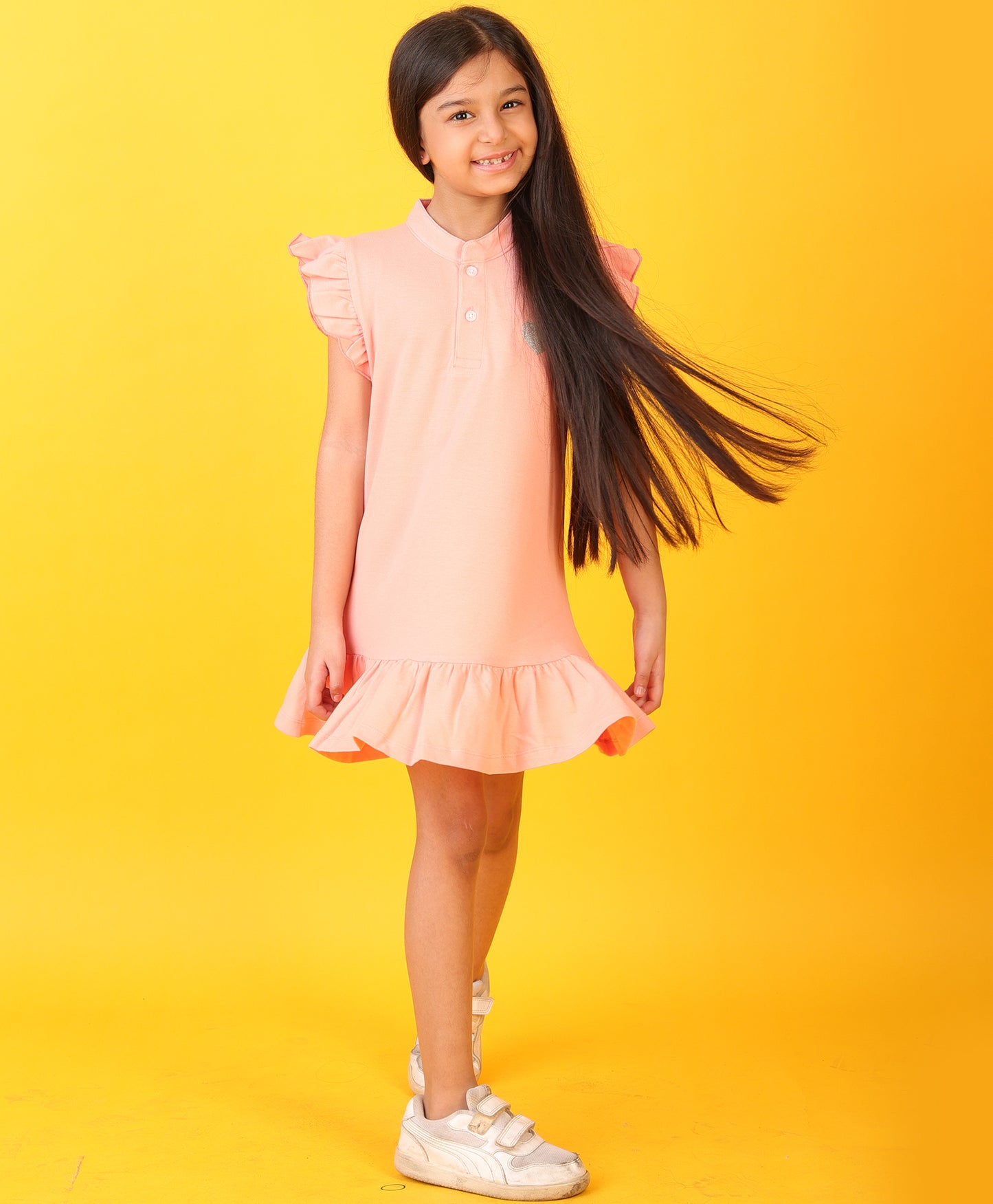 PEACH SILVER FUN HEART SUMMER DRESS - PEACH