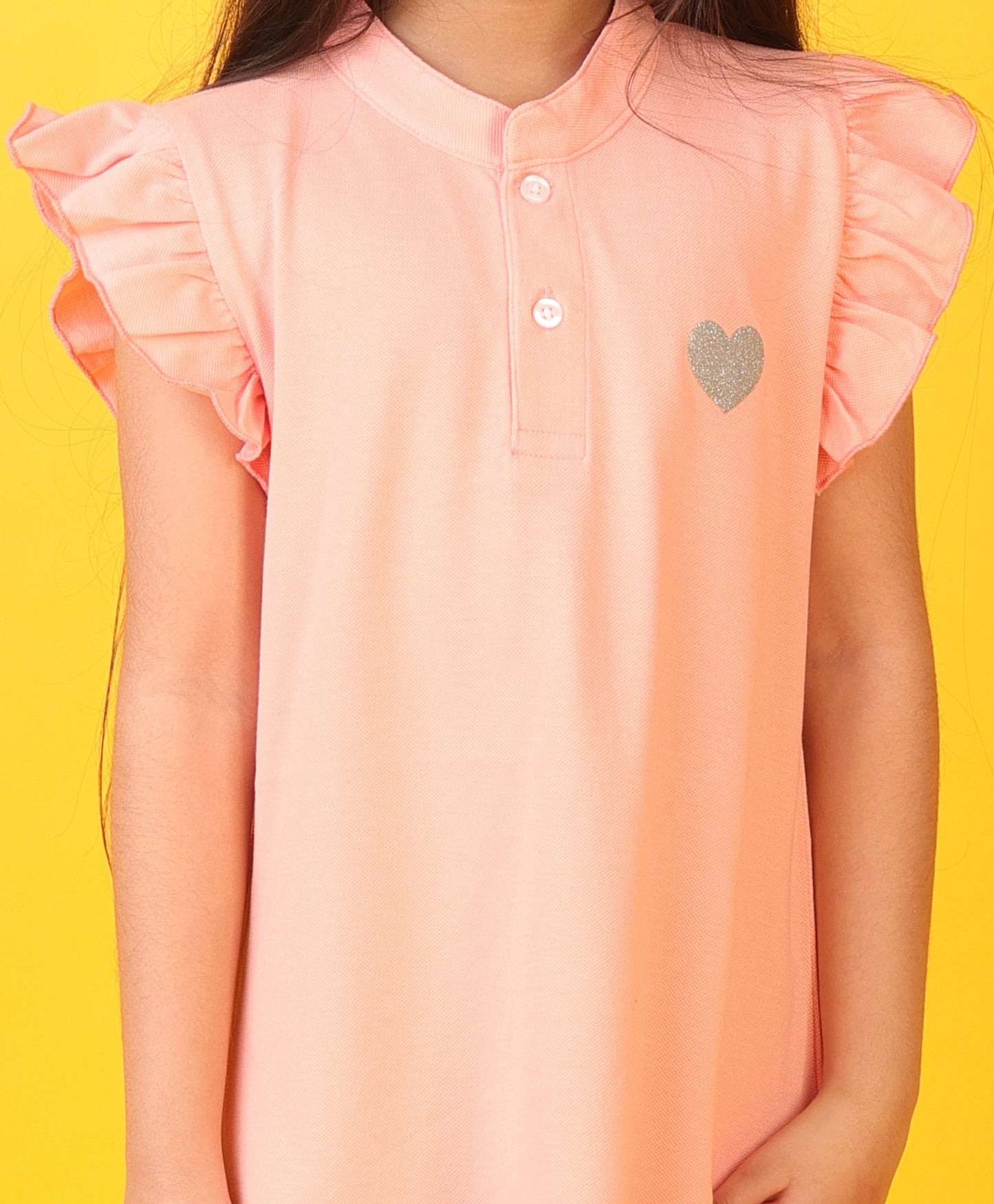 PEACH SILVER FUN HEART SUMMER DRESS - PEACH