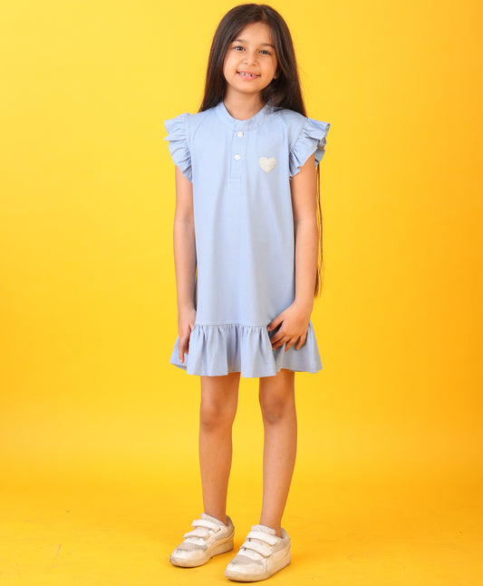 BLUE FUN SILVER HEART SUMMER DRESS- BLUE