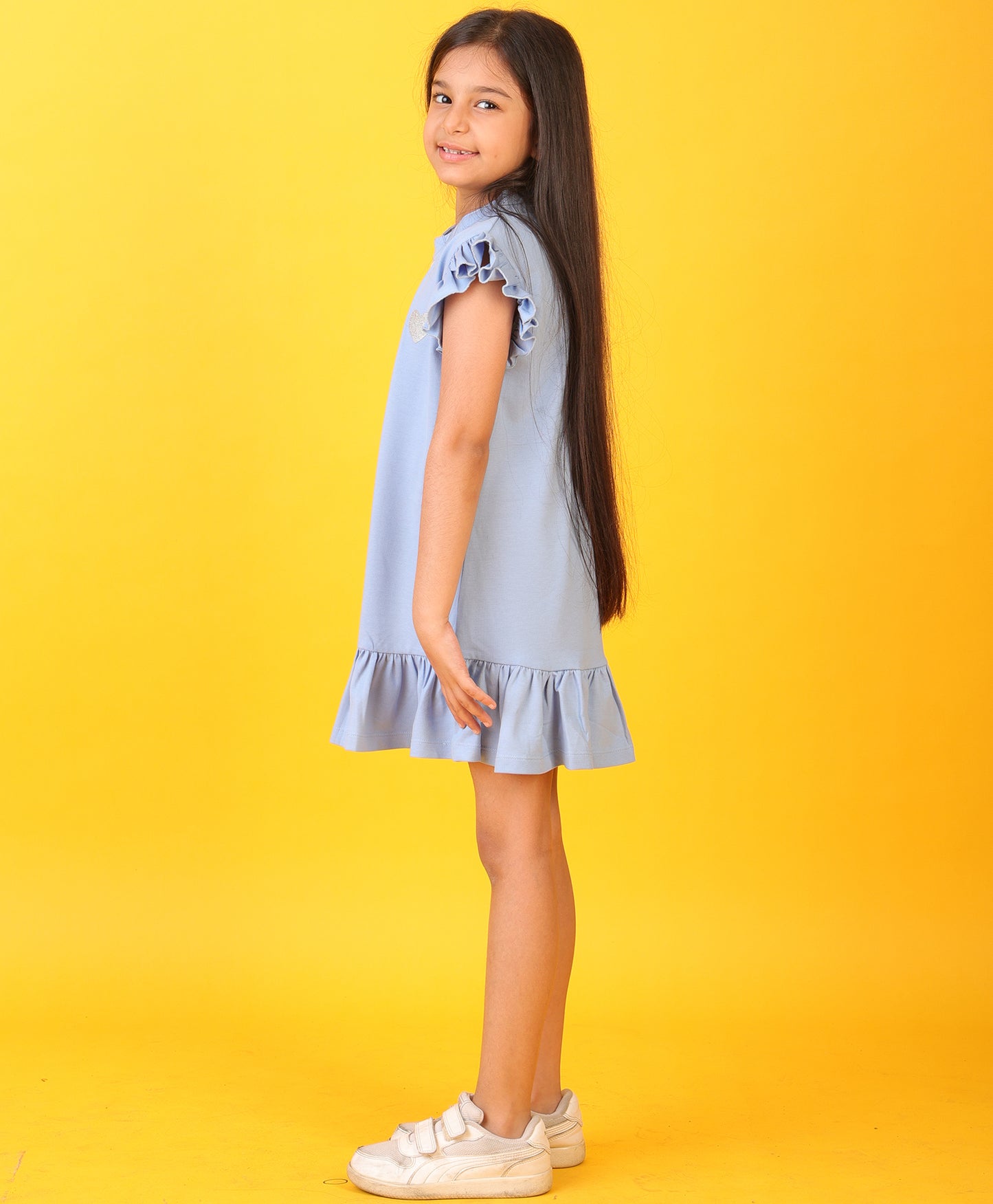BLUE FUN SILVER HEART SUMMER DRESS- BLUE