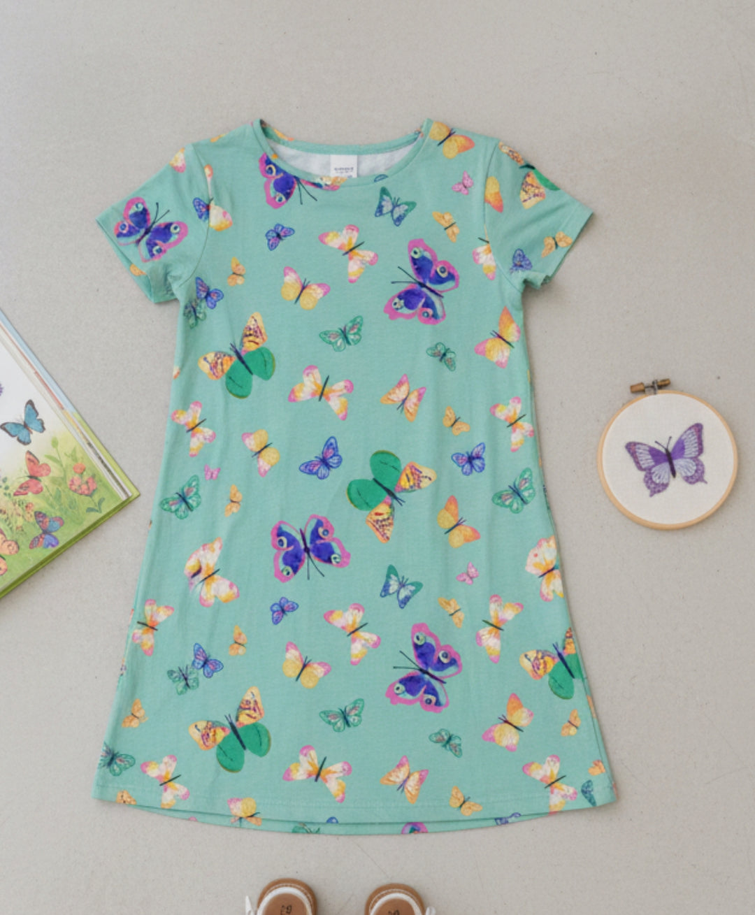 Butterfly Green Casual Dress - Green