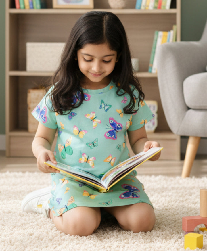 Butterfly Green Casual Dress - Green