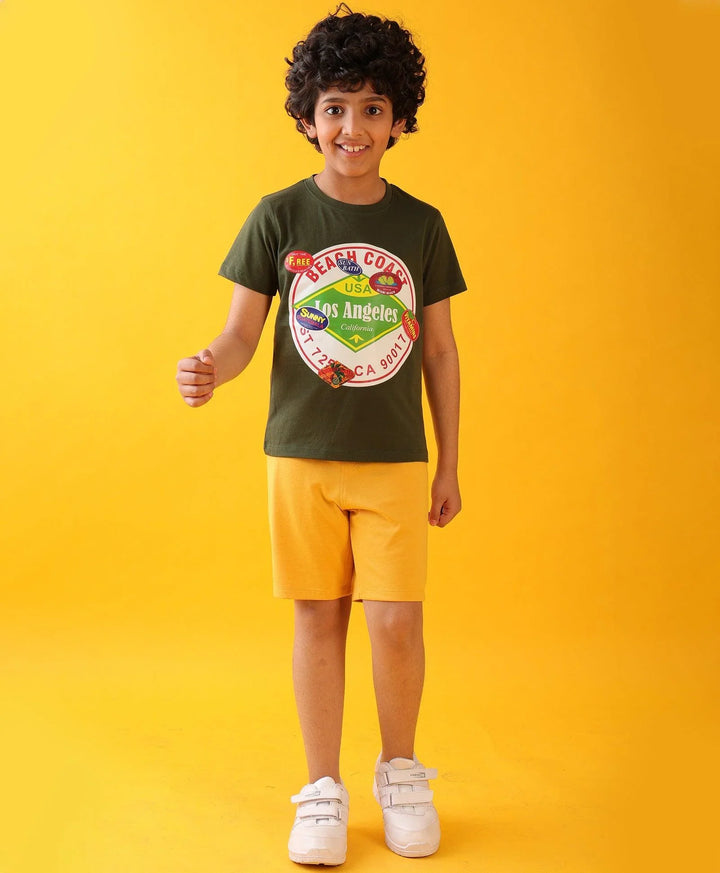 BEACH COAST MUSTARD SHORTS SET - OLIVE/MUSTARD - Anthrilo 