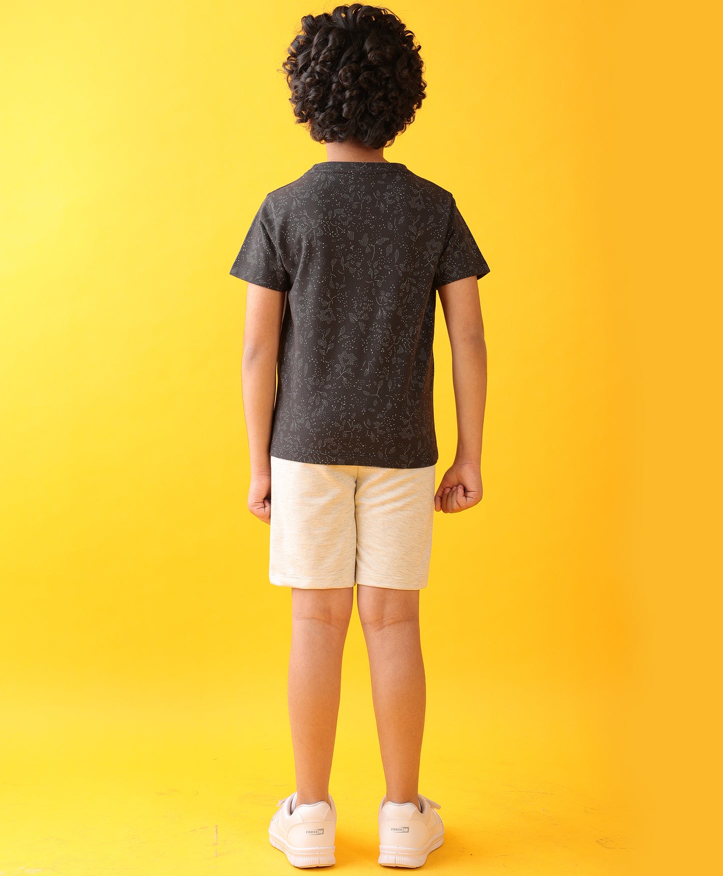 BLACK TROPICAL ECRU MELANGE SHORTS SET - BLACK/ECRU