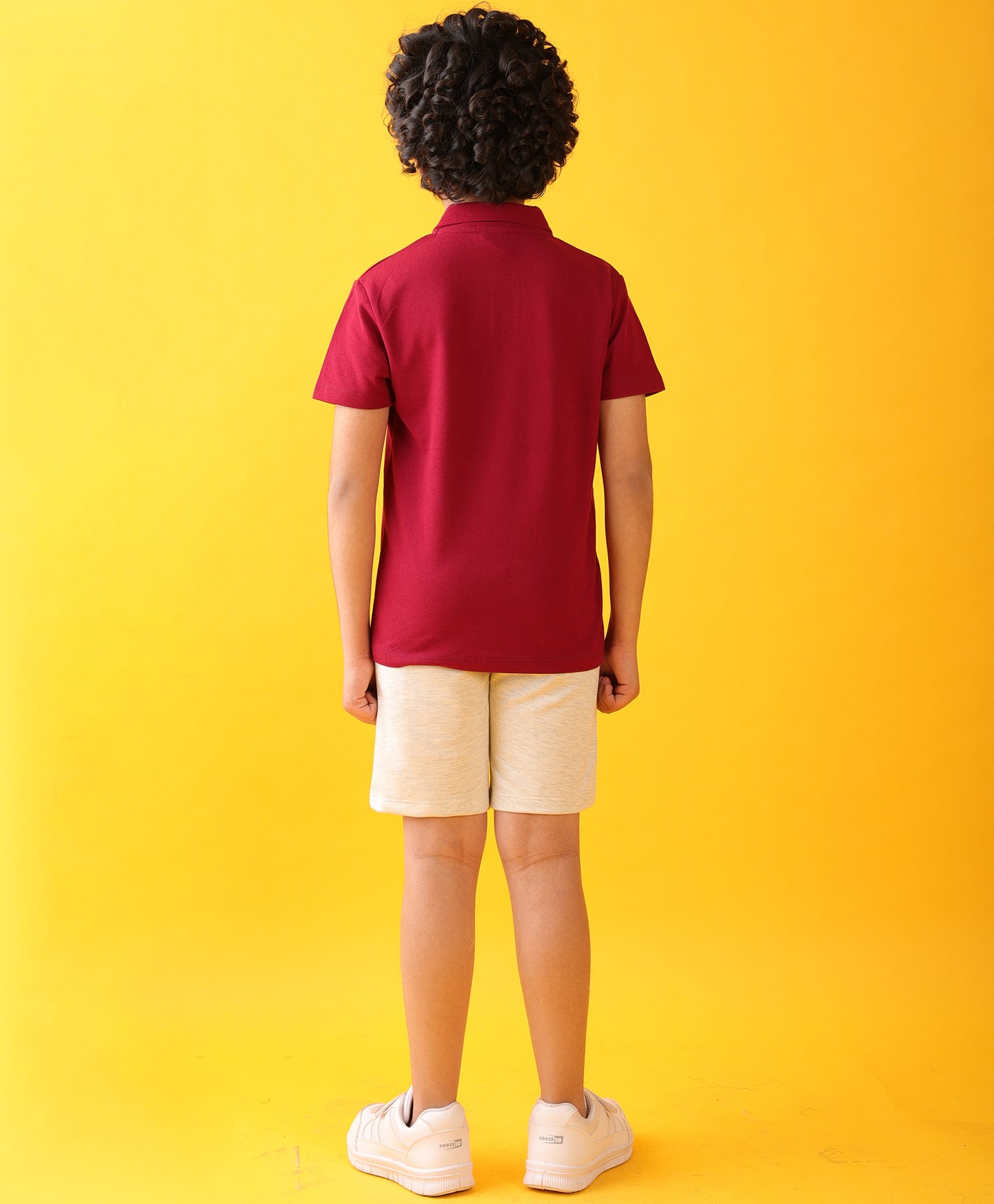 MEHROON POLO ECRU MELANGE SUMMER SHORTS SET - MEHROON/ECRU