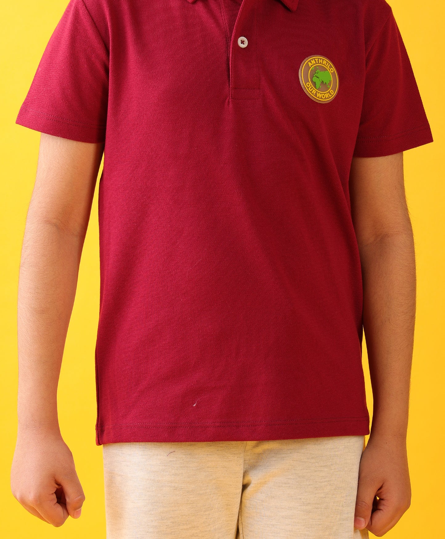 MEHROON POLO ECRU MELANGE SUMMER SHORTS SET - MEHROON/ECRU