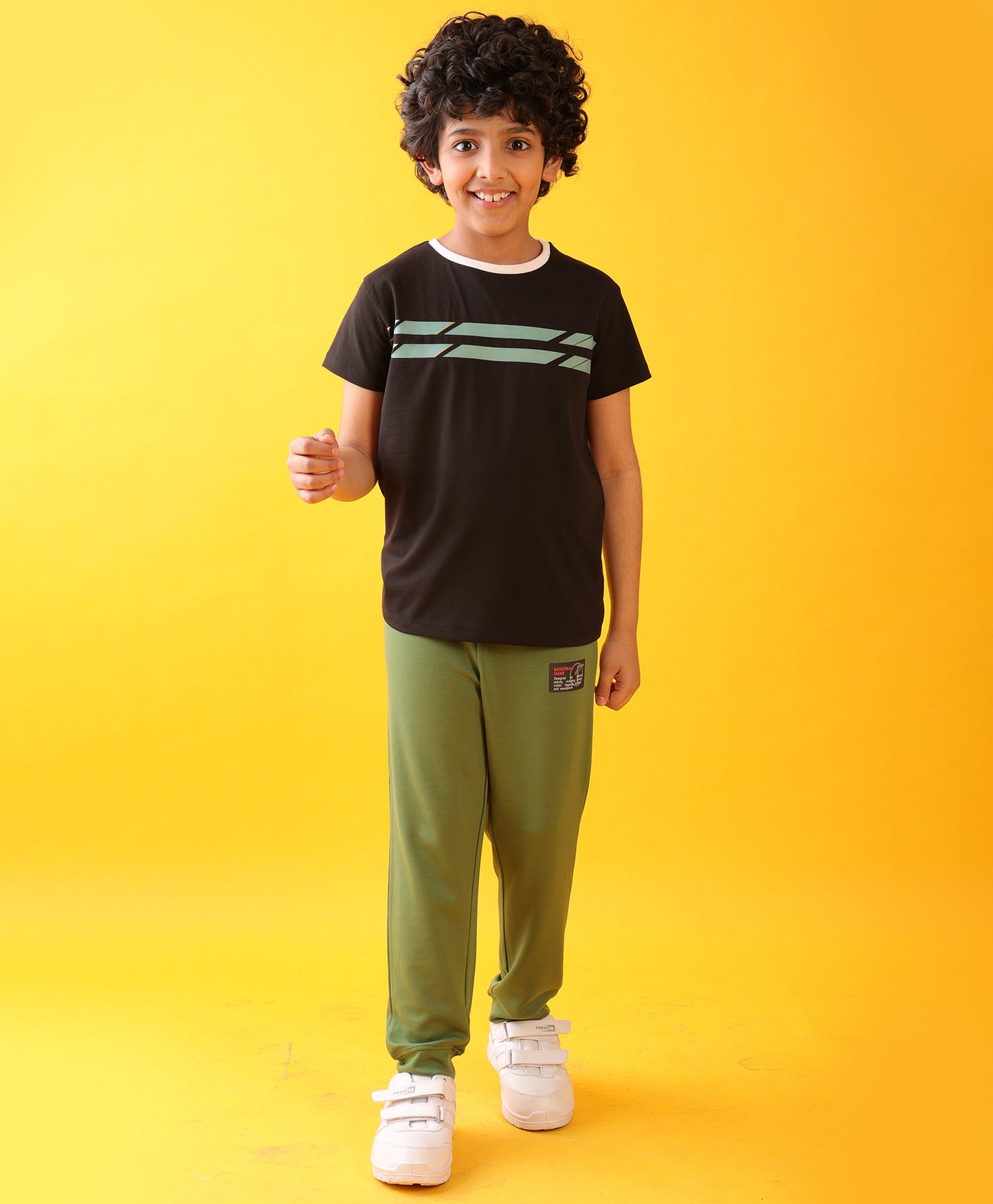 BLACK ENGLAND STRIPED OLIVE BOYS SUMMER JOGGER SET - BLACK/OLIVE