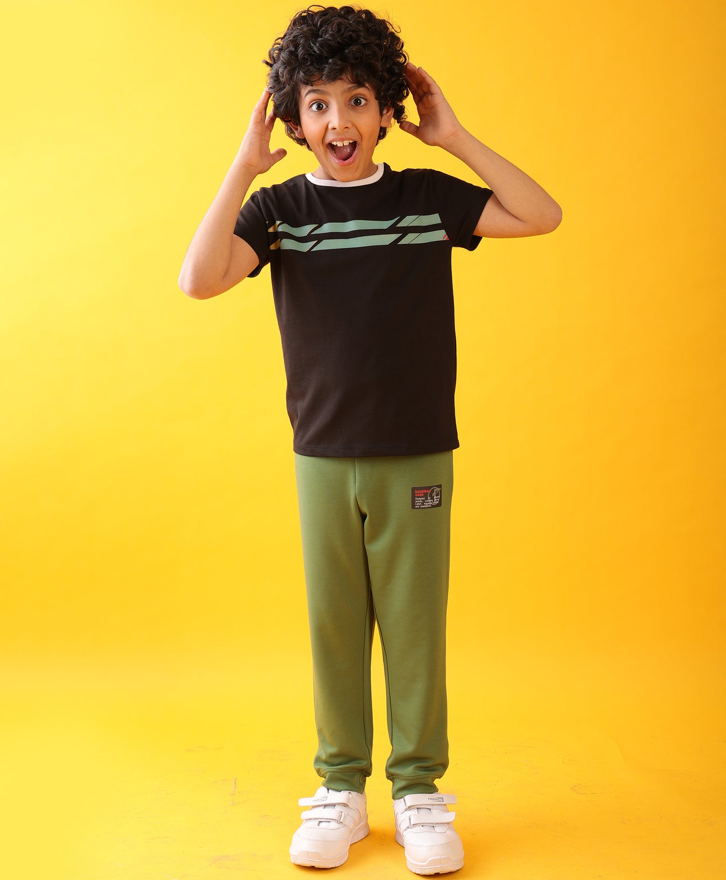 BLACK ENGLAND STRIPED OLIVE BOYS SUMMER JOGGER SET - BLACK/OLIVE